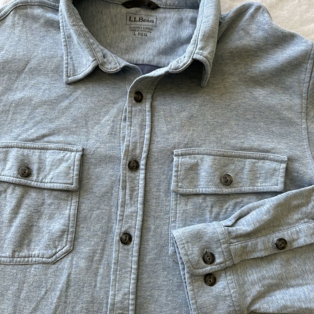 LL Bean Button Up Shirt Men's L Reg Slightly Fitted Jersey Soft Flap Pocket‎ O21